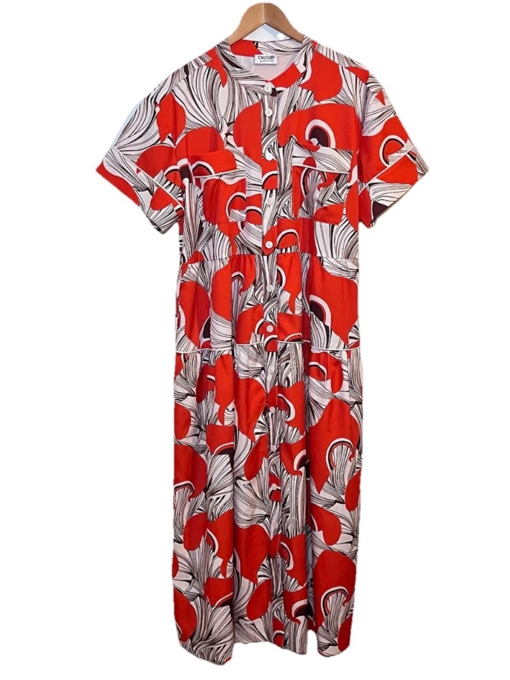 Crosby By Mollie Burch Kellog Dress Size Large Bolga Fan Orange Tiered Maxi Flow